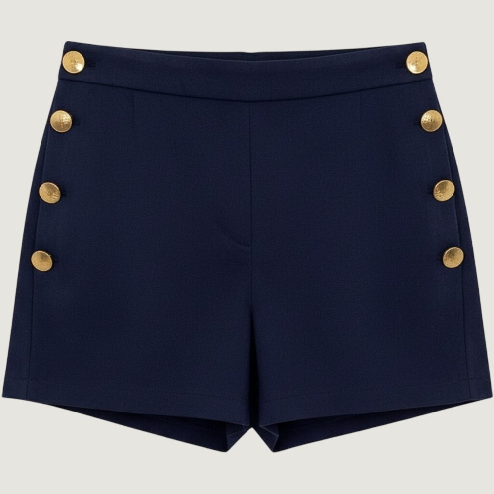 Express Midi High Rise Navy Sailor Shorts 18 Gold Buttons Classic Nautical